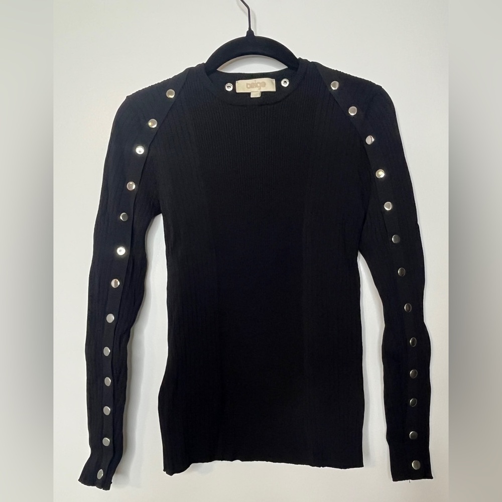 Black Long Sleeve Top with Button Accents